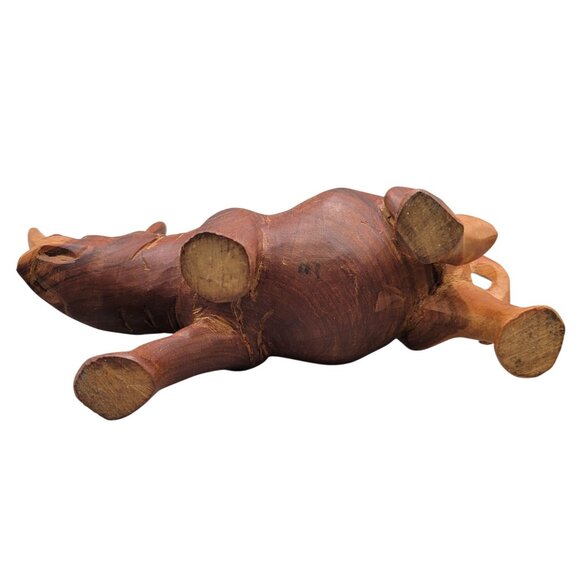 Carved Teak Wood Rhino Figurine African Wildlife Sculpture - Picture 6 of 7
